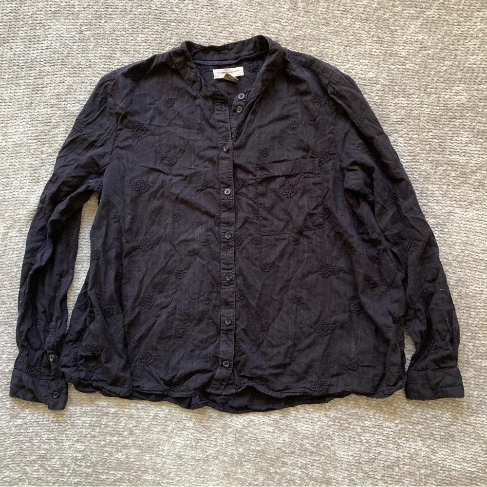 Pilcro Anthropologie Black Embroidered Button Front Shirt Small Boho Cottagecore